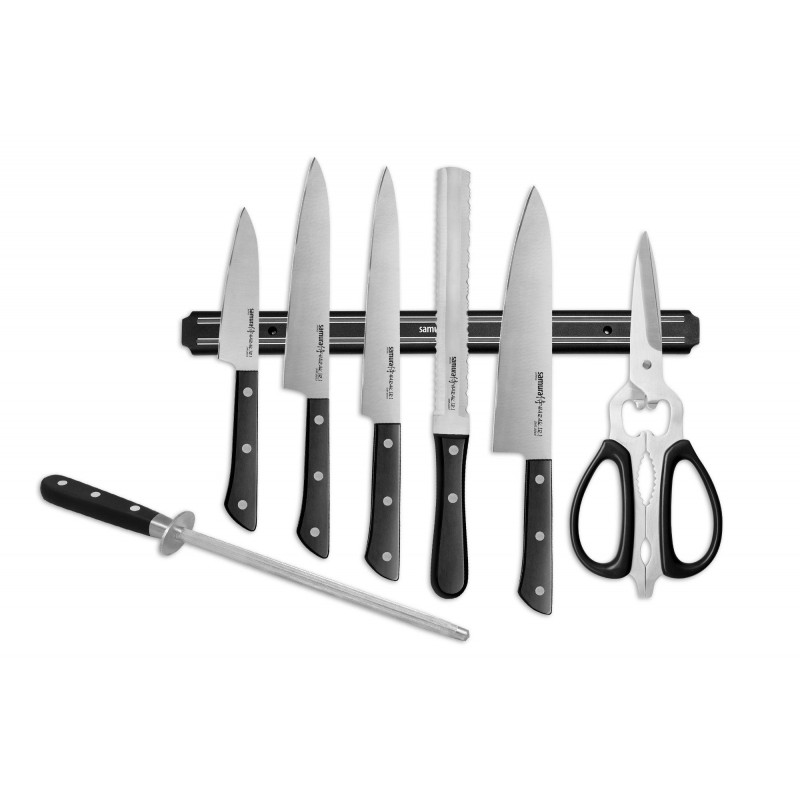 Набор Samura Harakiri SHR-0280B, 5 ножей, мусат, ножницы, магнитный держатель